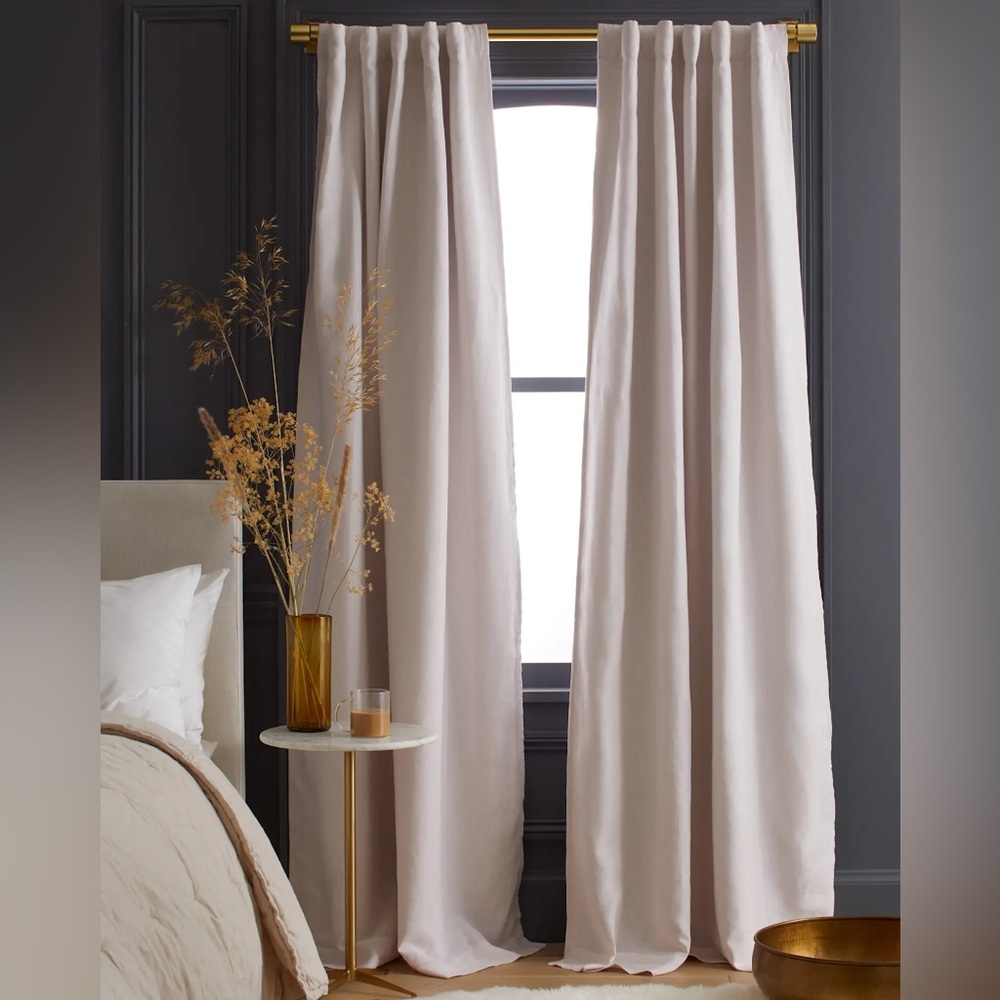 NWT QUINCE Set 2 48x96 European Linen Room Darkening Curtains Vintage Blush 3978